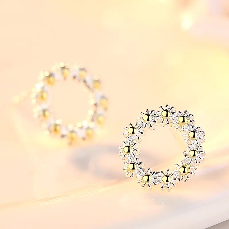 Sunflower Earrings Silver Plated Yellow Center