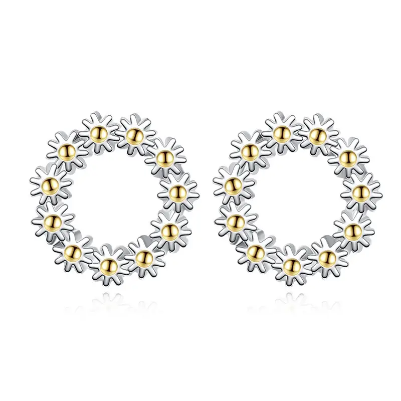 Sunflower Earrings Silver Plated Yellow Center