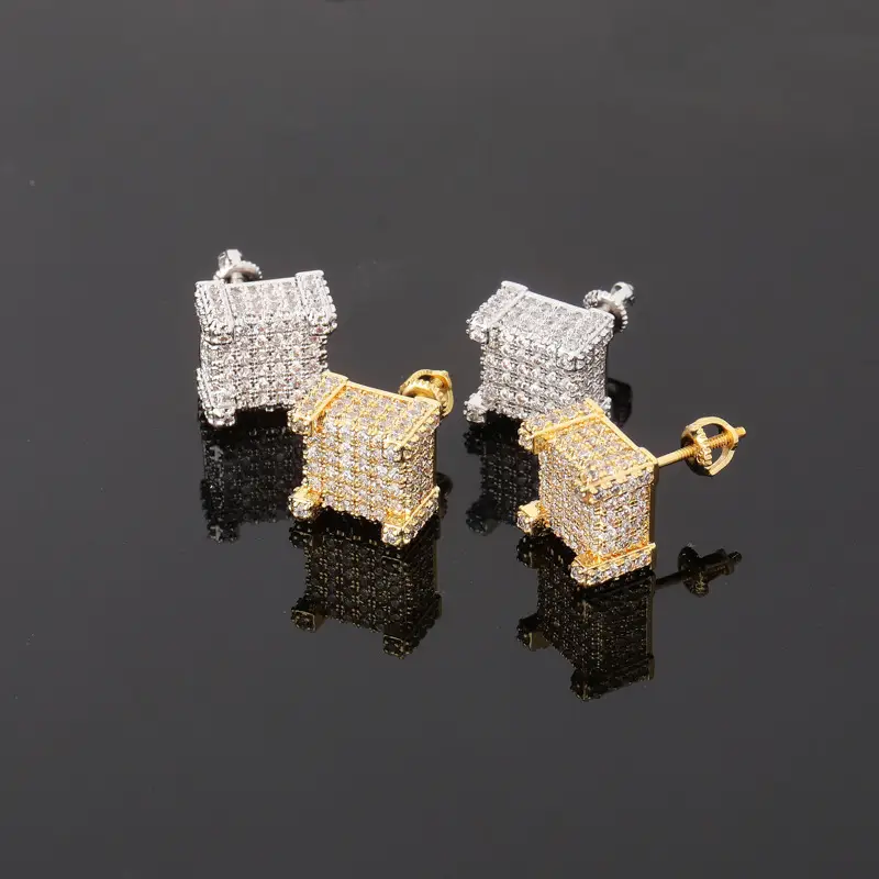 Square Zircon Earrings Gold Plated for Women