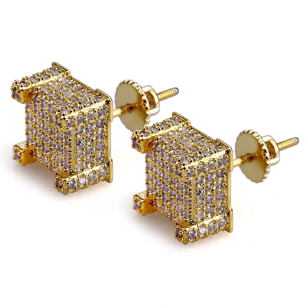 Square Zircon Earrings Gold Plated for Women