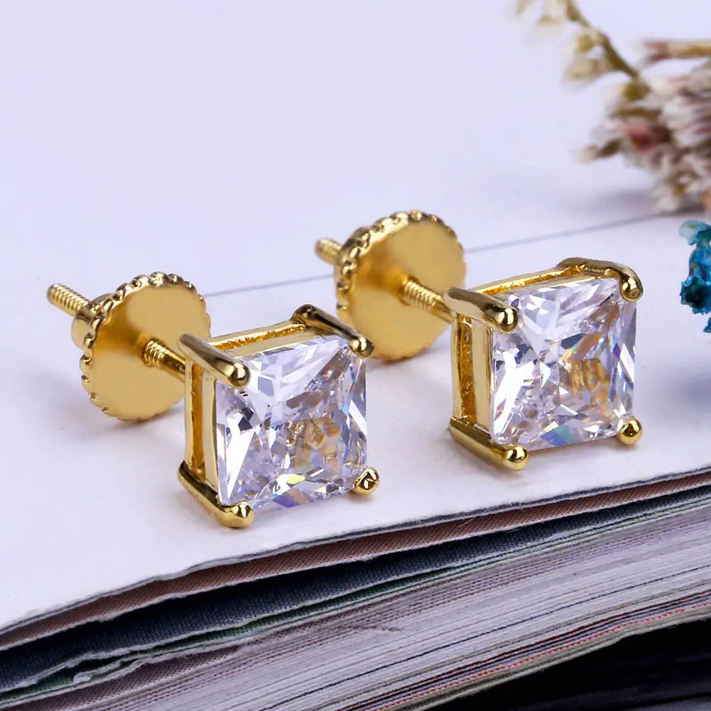 Gold Plated Square Zircon Earrings for Women