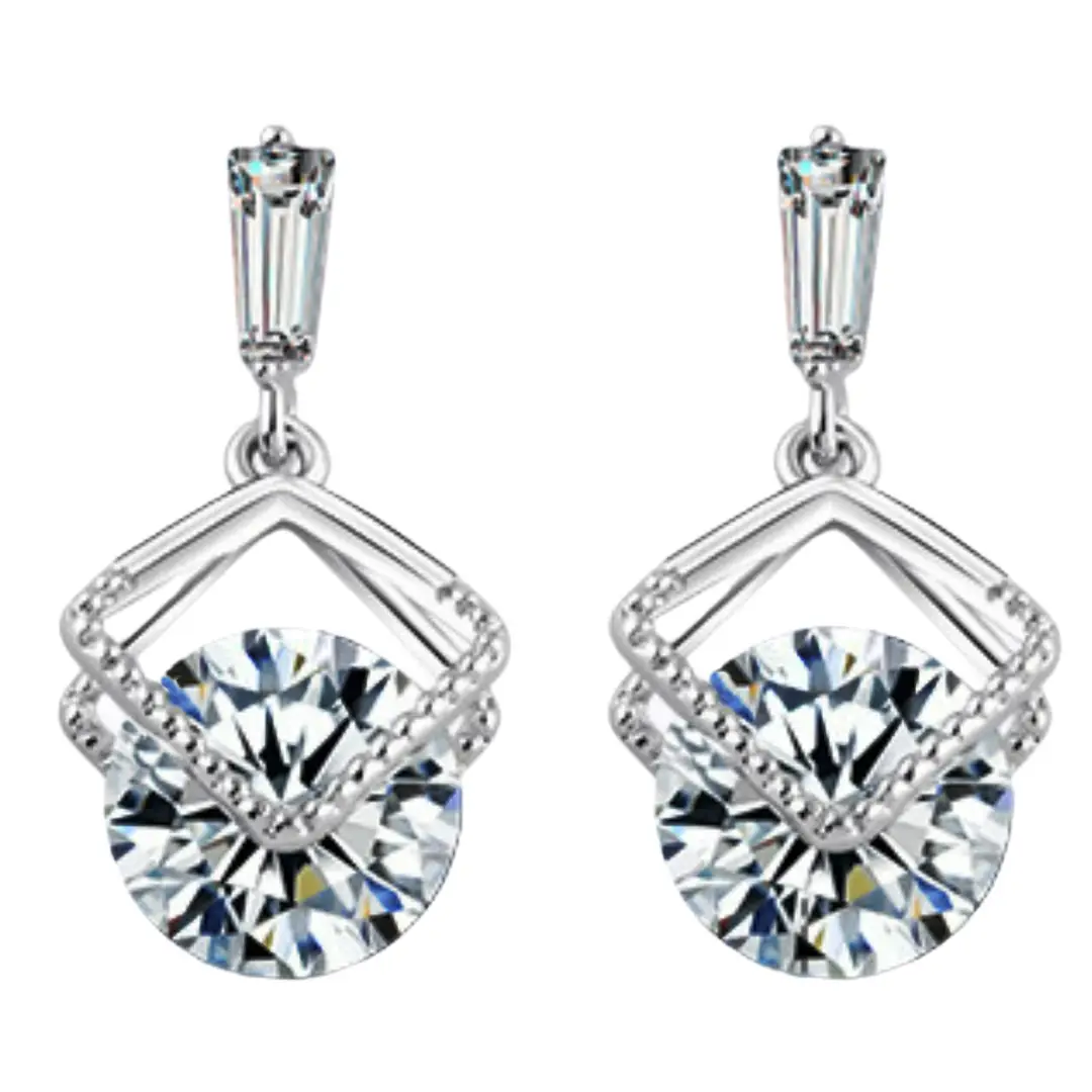 Korean Style Zircon Earrings White Gold Non Allergic