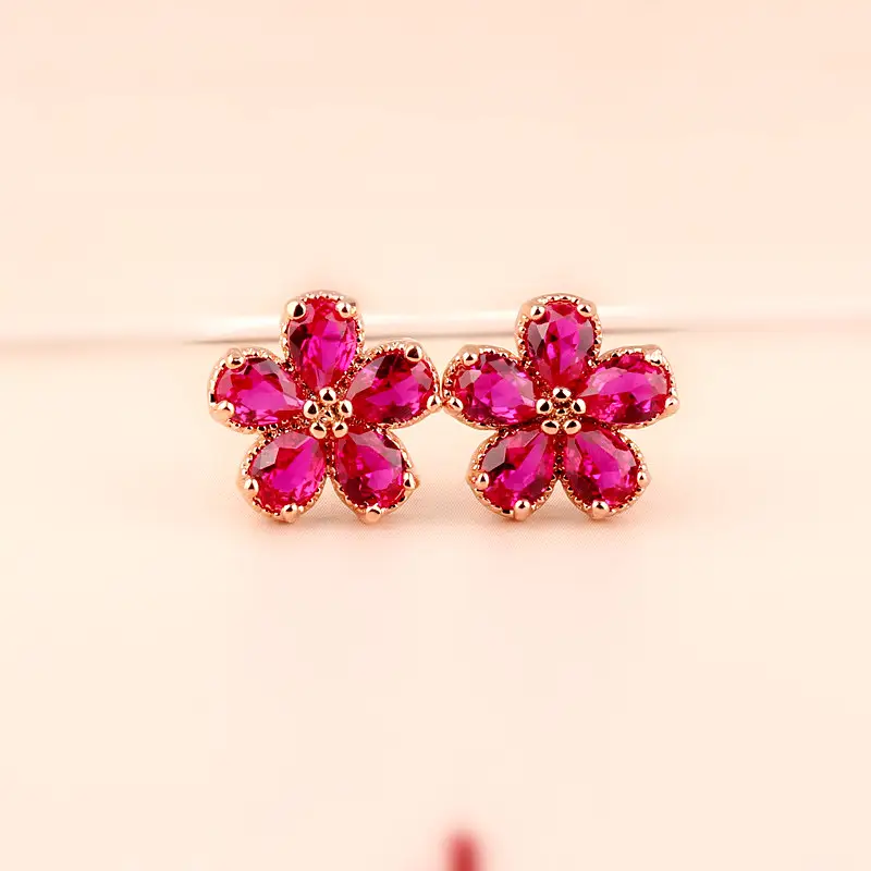 Ruby Flower Earrings Qing Xing Rose Gold 925 Silver
