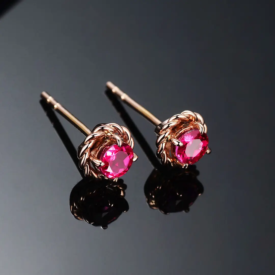 Pink Gemstone Korean Earrings for Women
