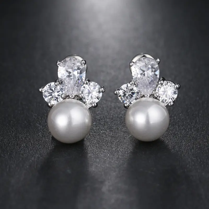 Elegant Flower Pearl Stud Earrings for Women