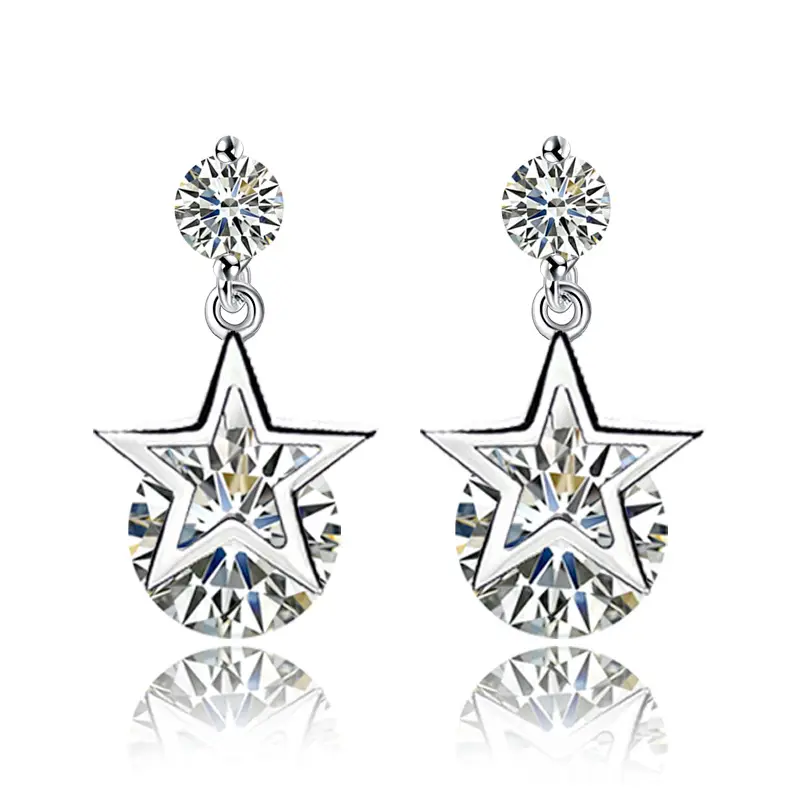 Star Earrings Silver Zircon Pakistani Women Wedding Party Wear
