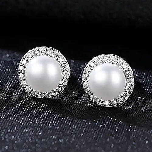 PAG & MAG Earrings Pearl Zircon Halo 925 Silver