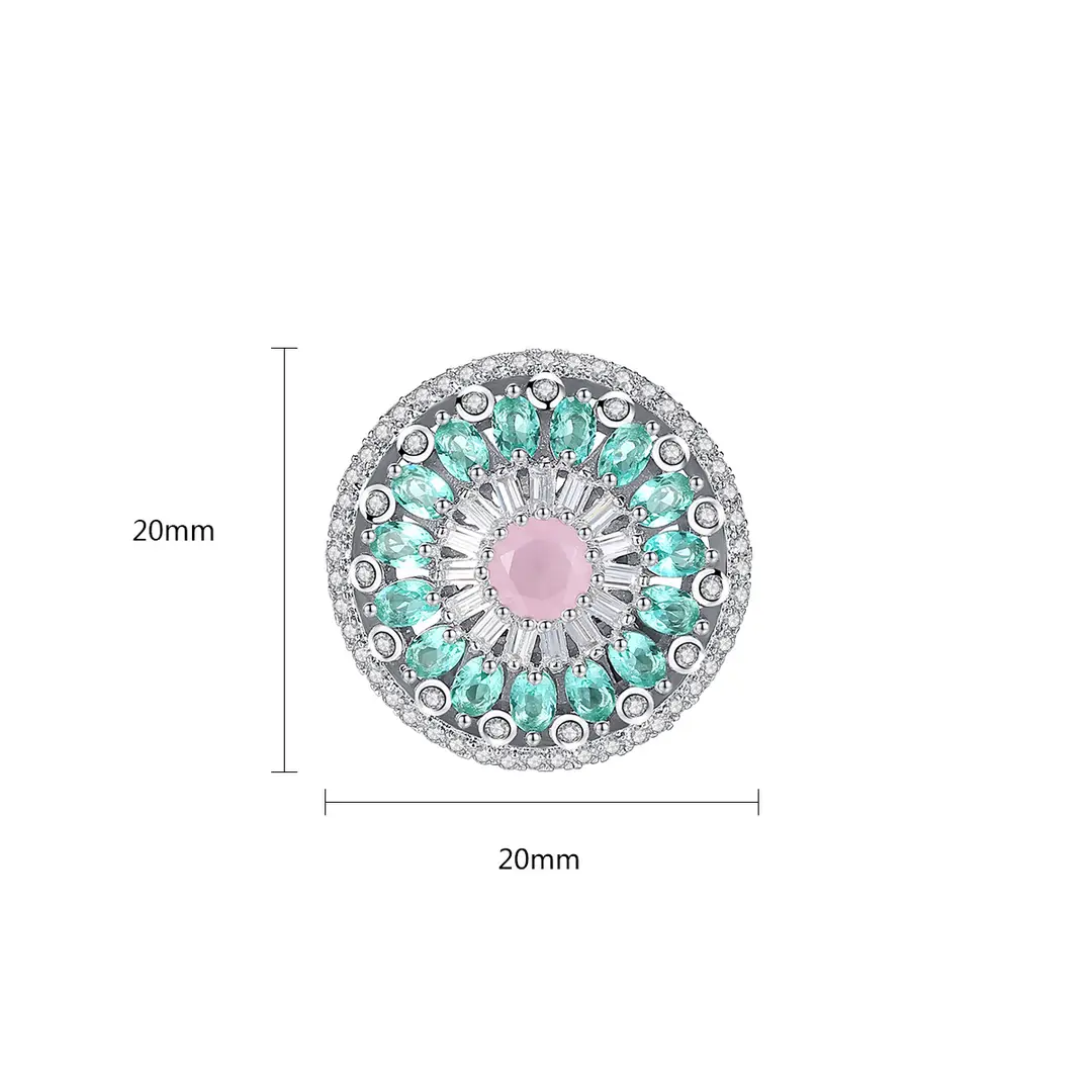 Round Earrings with Pink Zircon Floral Design