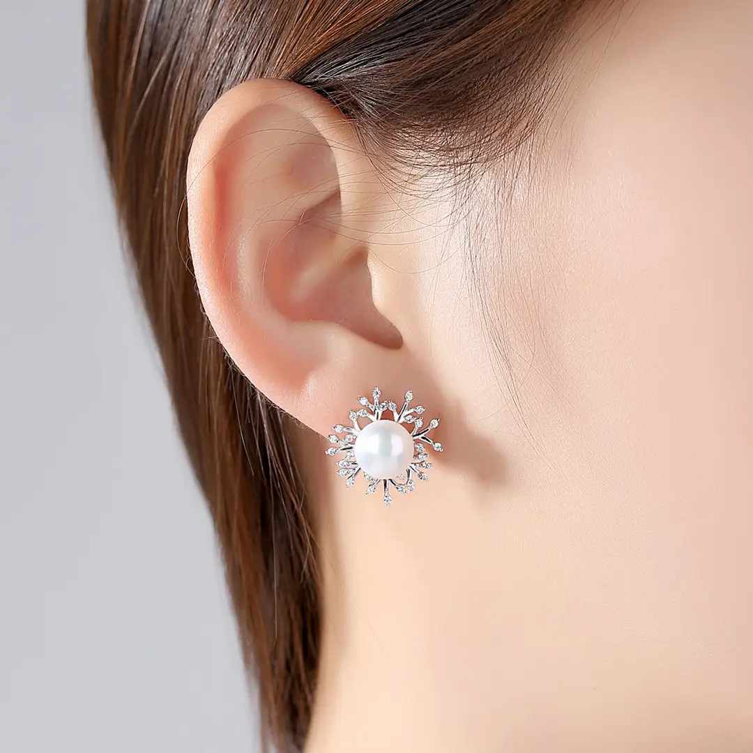 Pag& Mag Snowflake Pearl Earrings S925 Silver