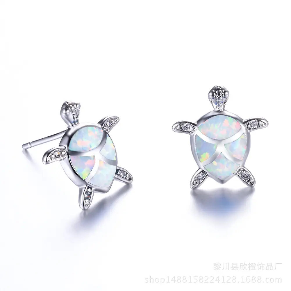 Marine Turtle Earrings Silver Opal Blue for Women