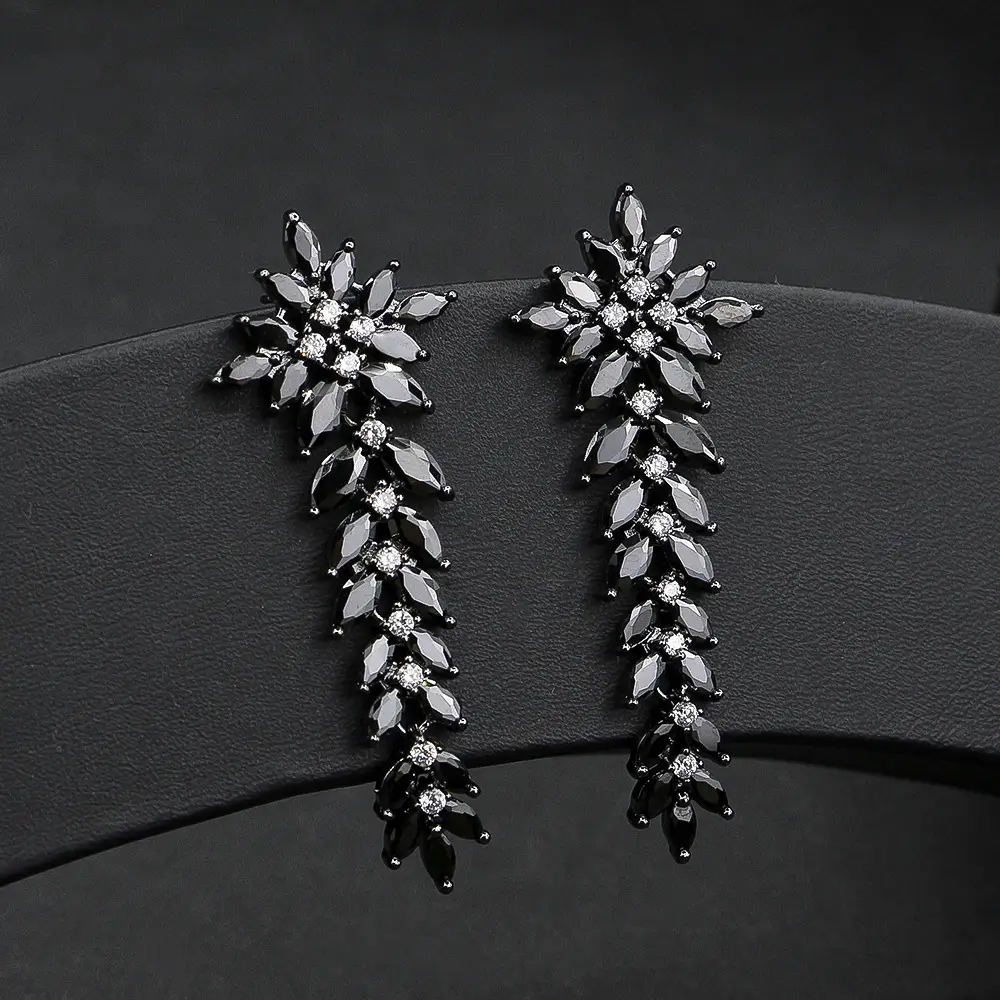 Red Zircon Leaf Tassel Earrings for Women