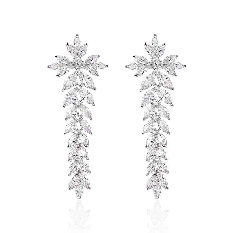Red Zircon Leaf Tassel Earrings for Women