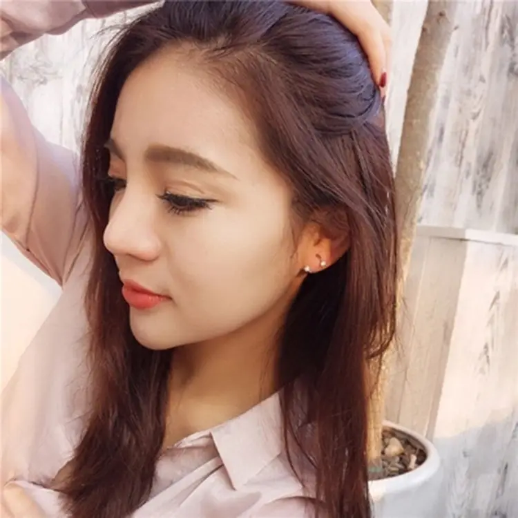 Korean Geometric Crystal Earrings Titanium Steel Lightweight