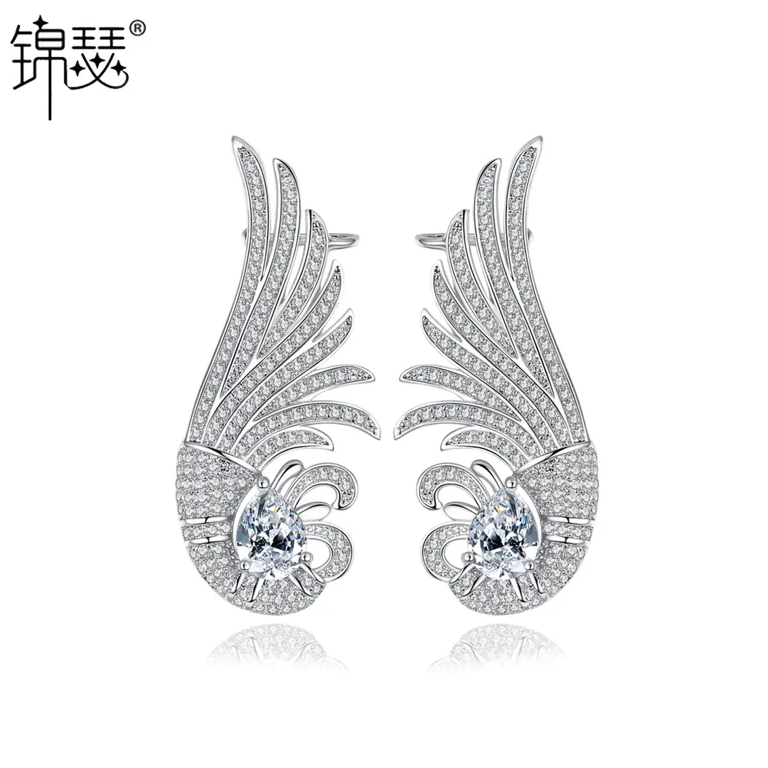 Phoenix Wing Earrings with Zircon Stones Lightweight Durable