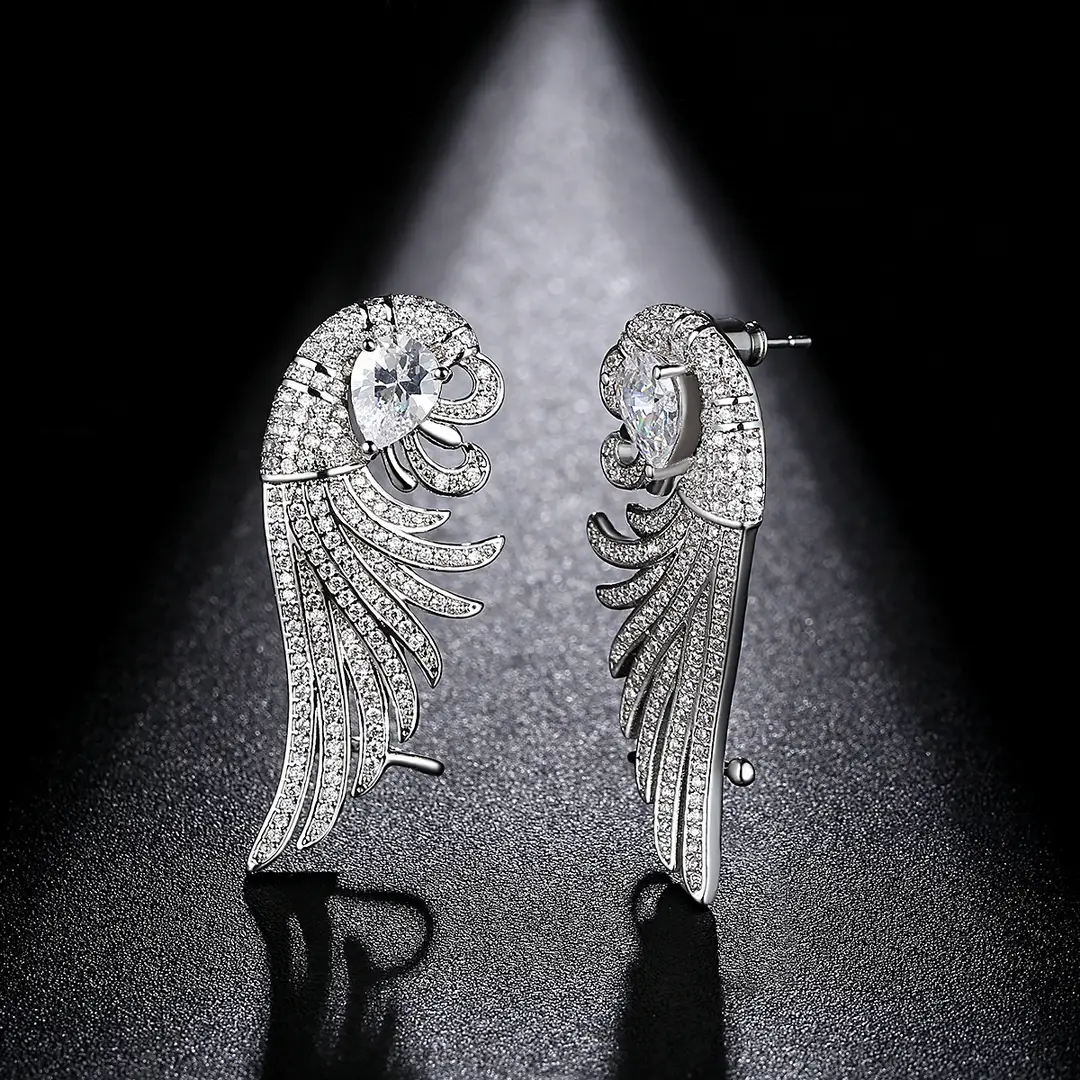 Phoenix Wing Earrings with Zircon Stones Lightweight Durable