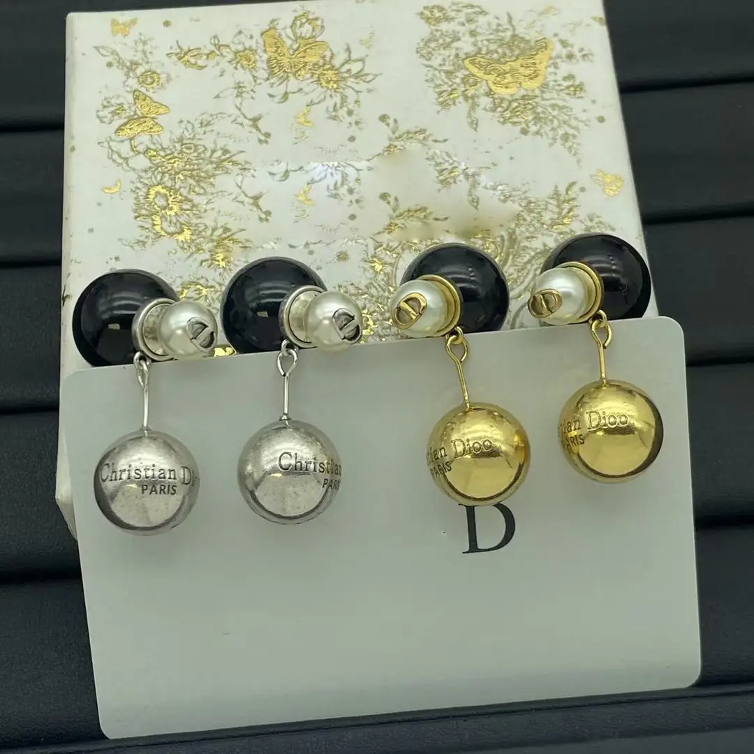 Pearl Dangle Earrings Gold Silver CD Logo Pakistani Women