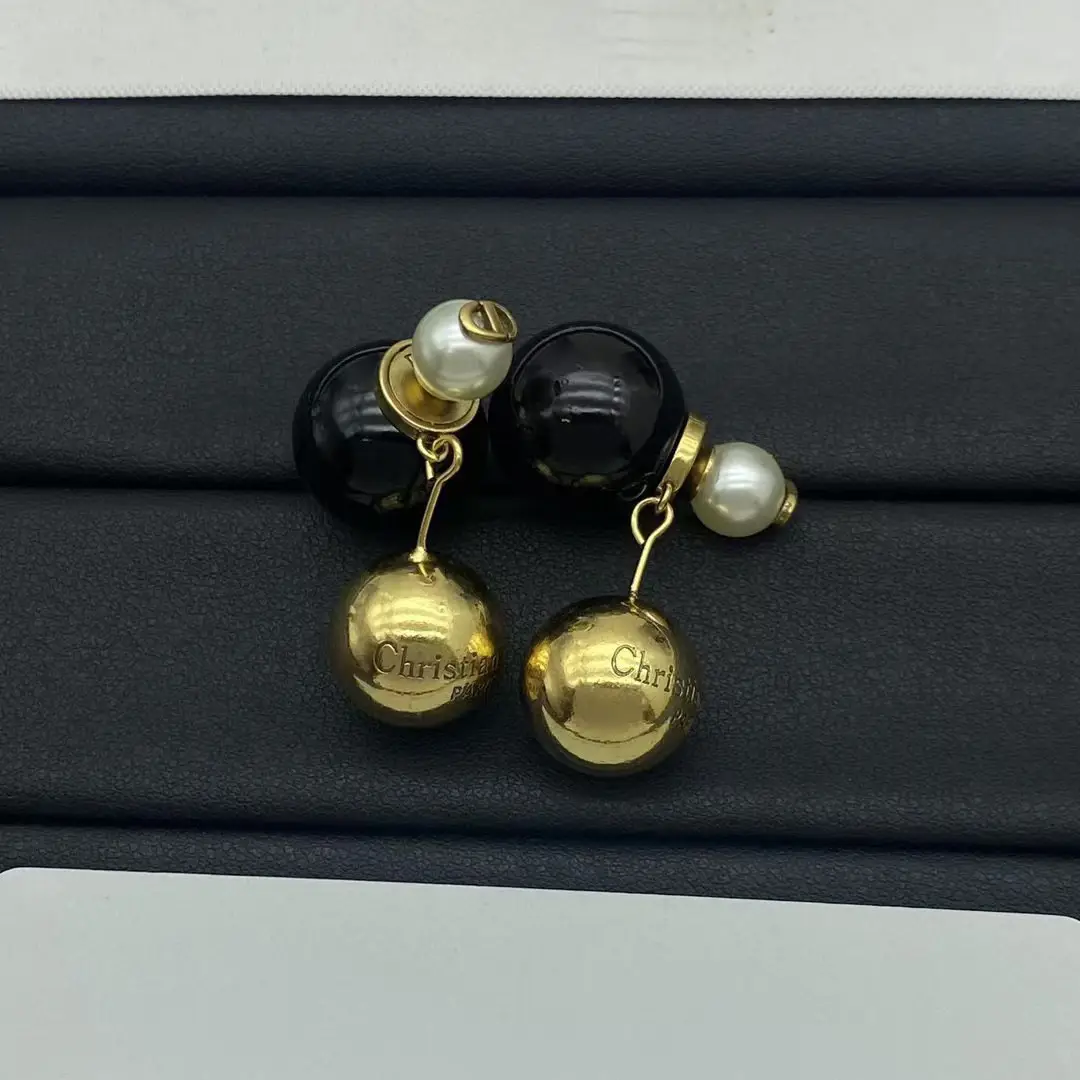 Pearl Dangle Earrings Gold Silver CD Logo Pakistani Women