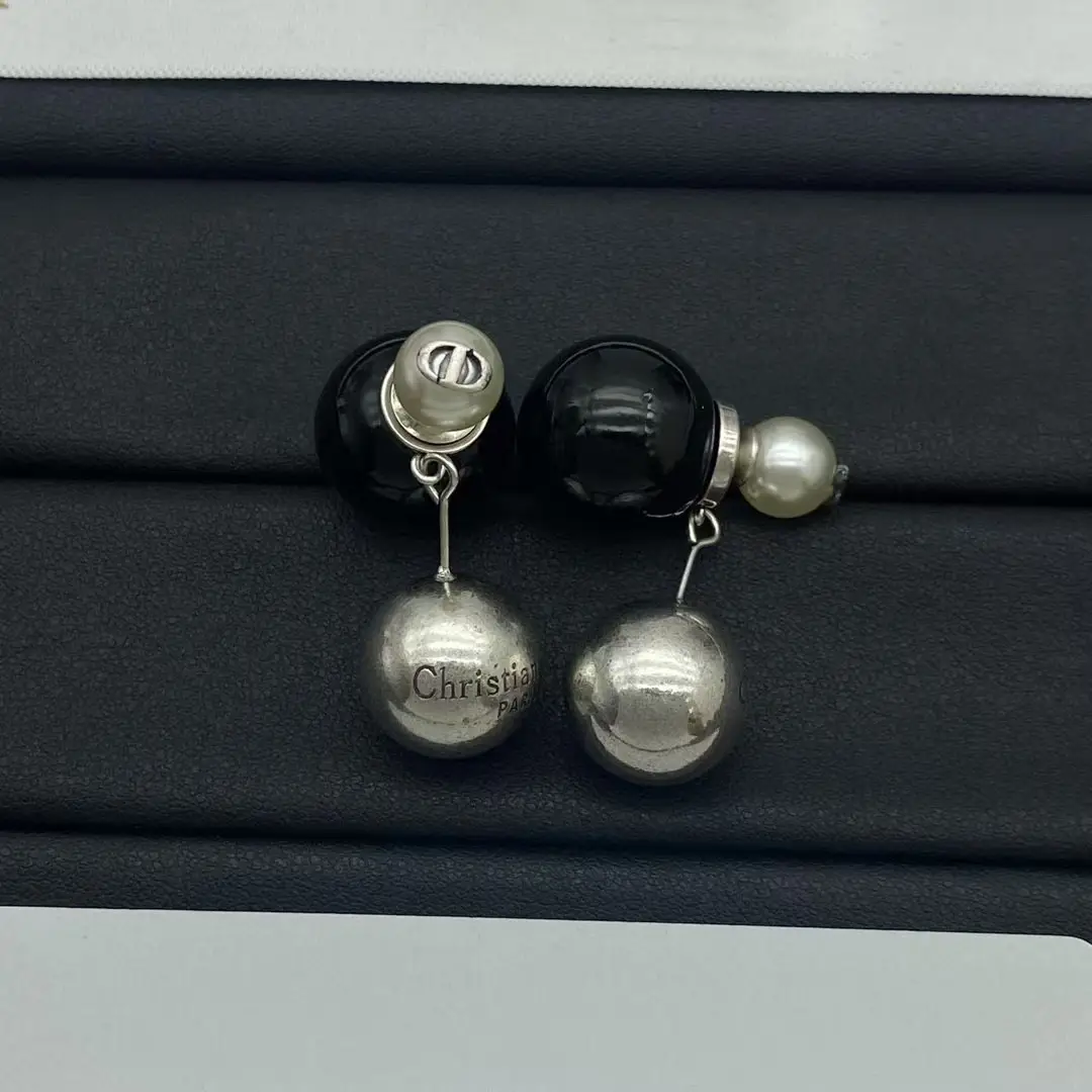 Pearl Dangle Earrings Gold Silver CD Logo Pakistani Women