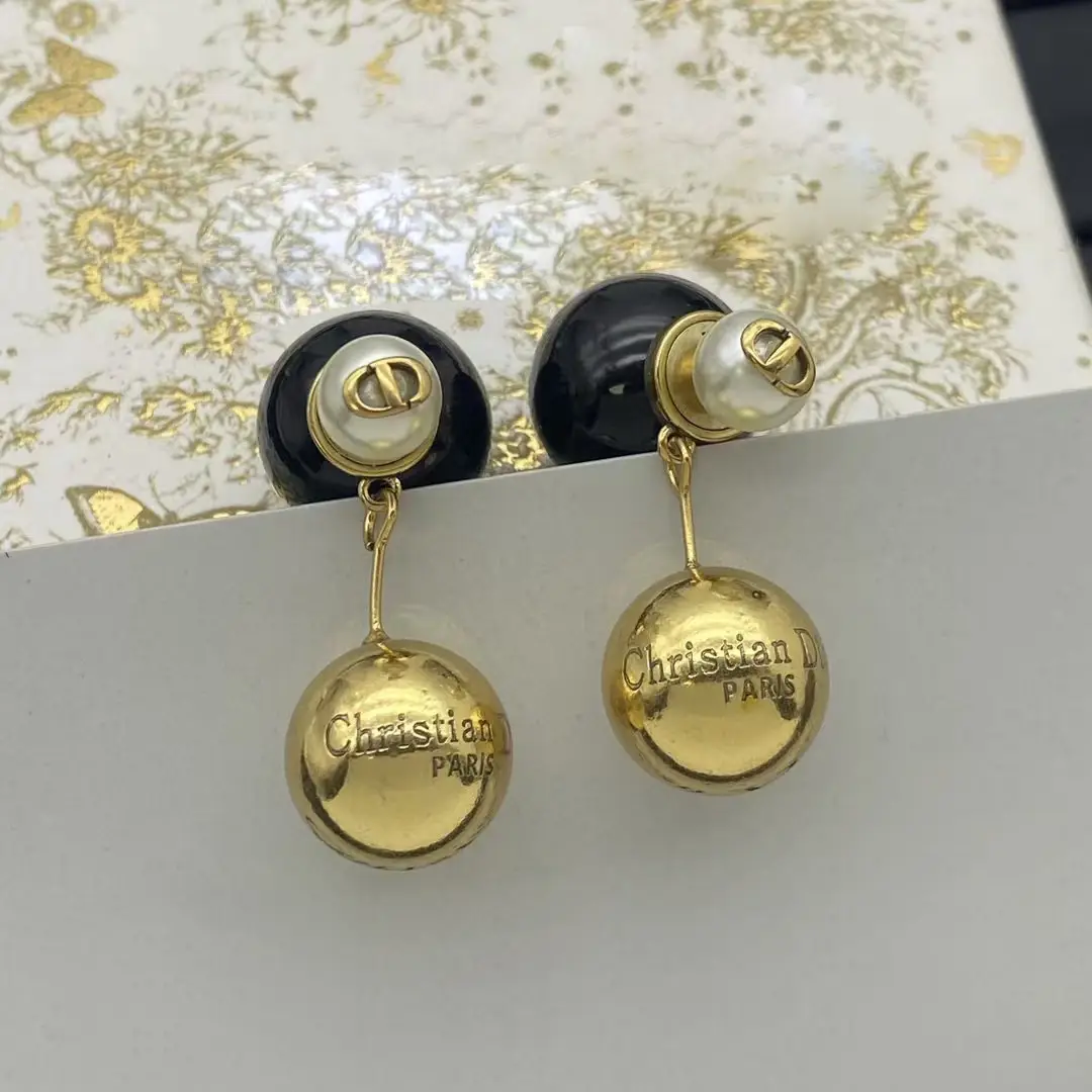 Pearl Dangle Earrings Gold Silver CD Logo Pakistani Women