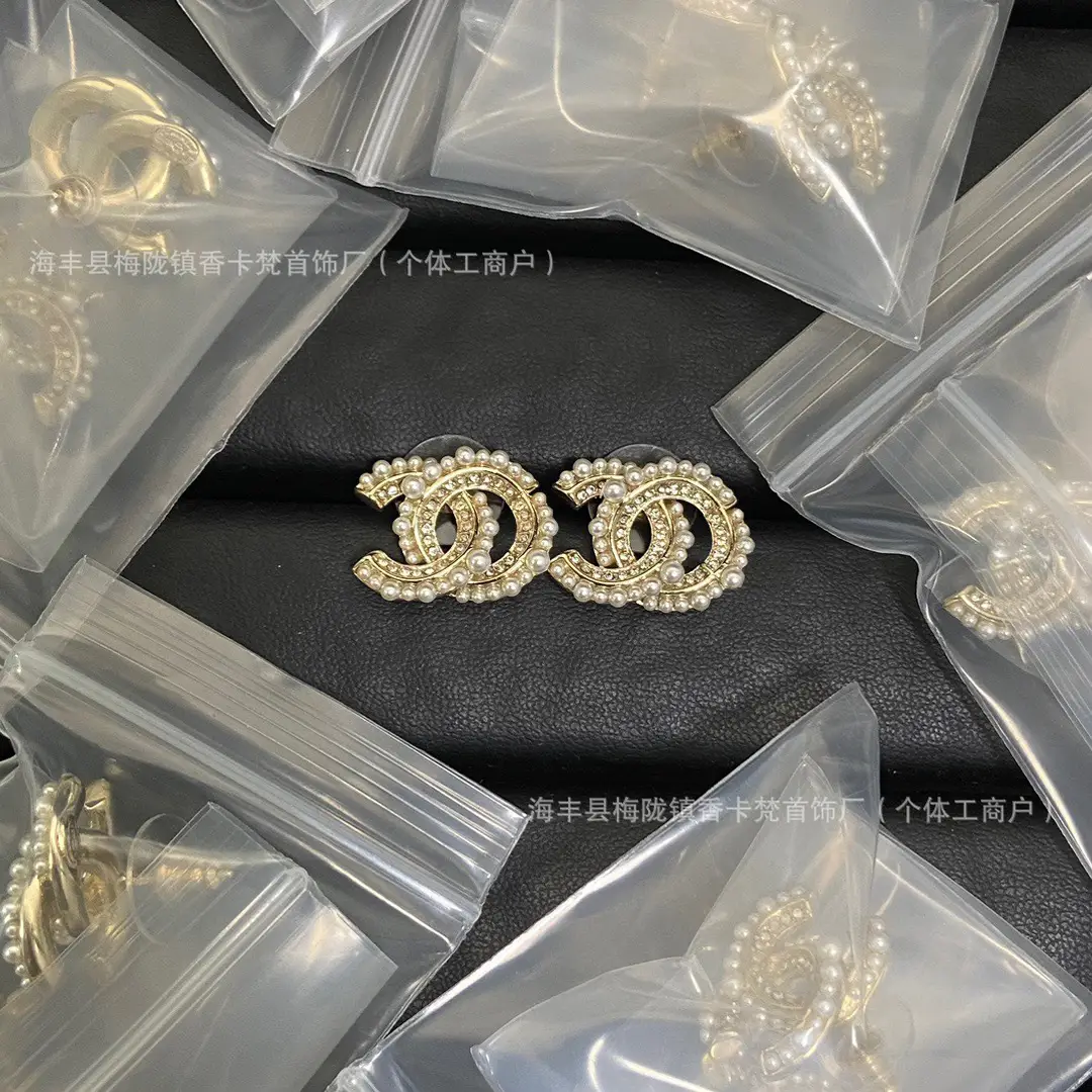 Double C Pearl Earrings for Women Luxury Gold