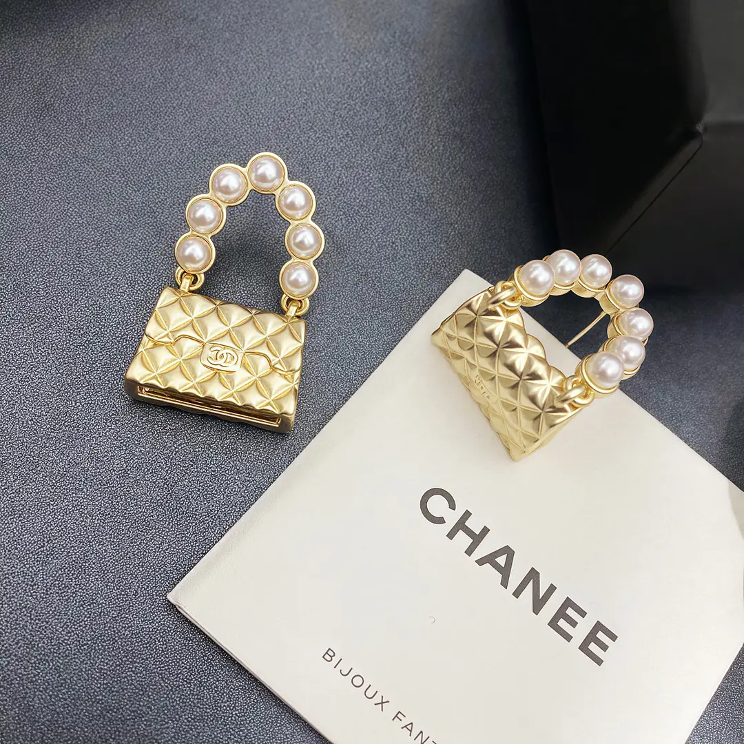 Pearl Embellished Bag Earrings Gold Tone Lightweight