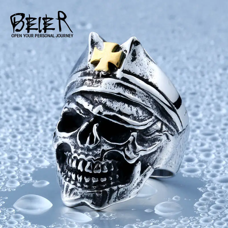 Men's Vintage Gold Skull Ring Titanium Steel