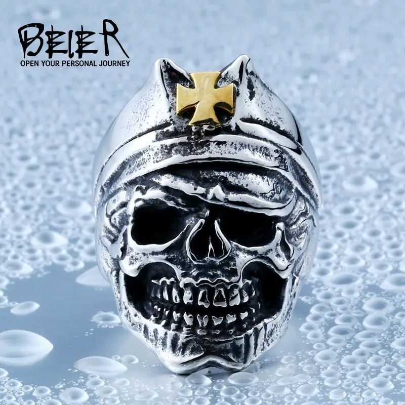 Men's Vintage Gold Skull Ring Titanium Steel