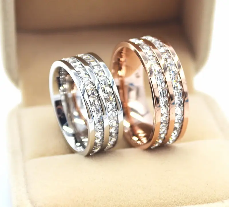 Silver Double Row Diamond Crystal Ring for Daily Wear