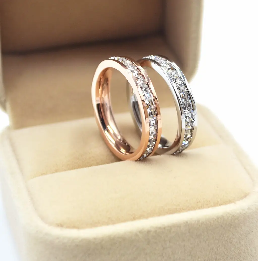 Silver Double Row Diamond Crystal Ring for Daily Wear