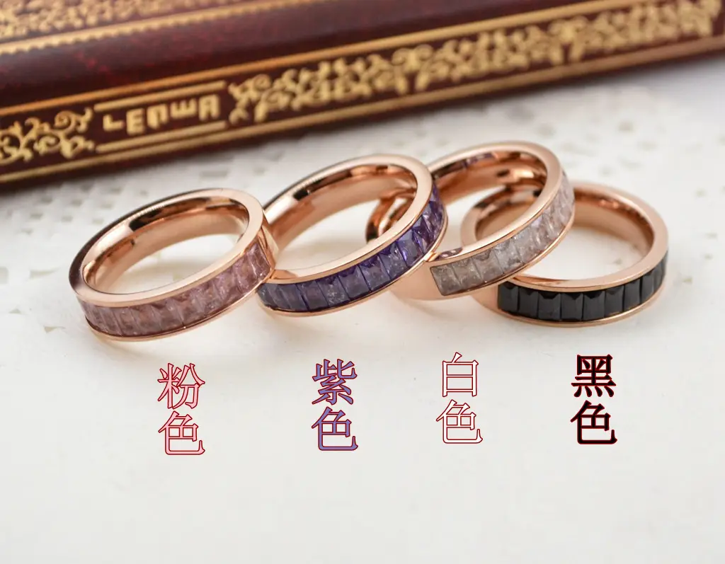 Rose Gold Diamond Titanium Ring Silver Plated