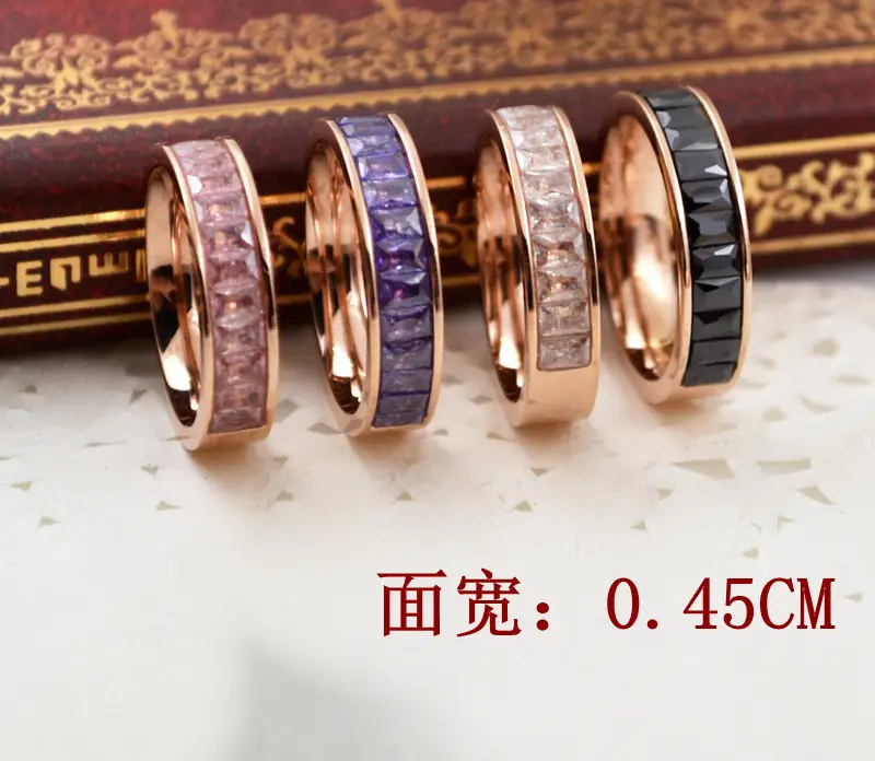 Rose Gold Diamond Titanium Ring Silver Plated