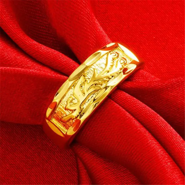 Gold Dragon Phoenix Couple Ring Copper Plated