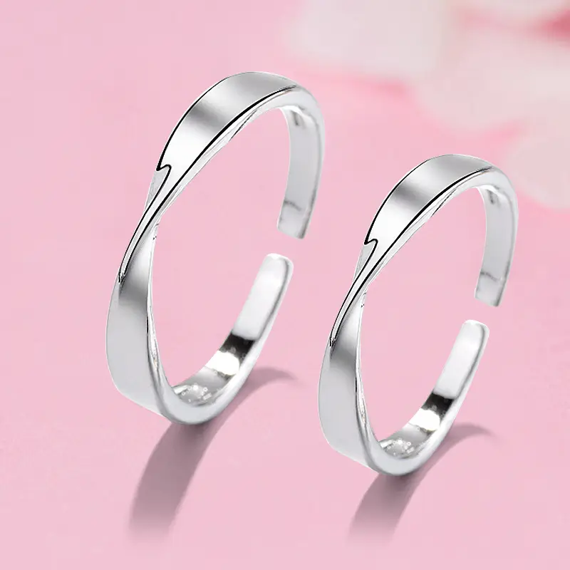 Women Mobius Opening Ring White Gold Couple Gift