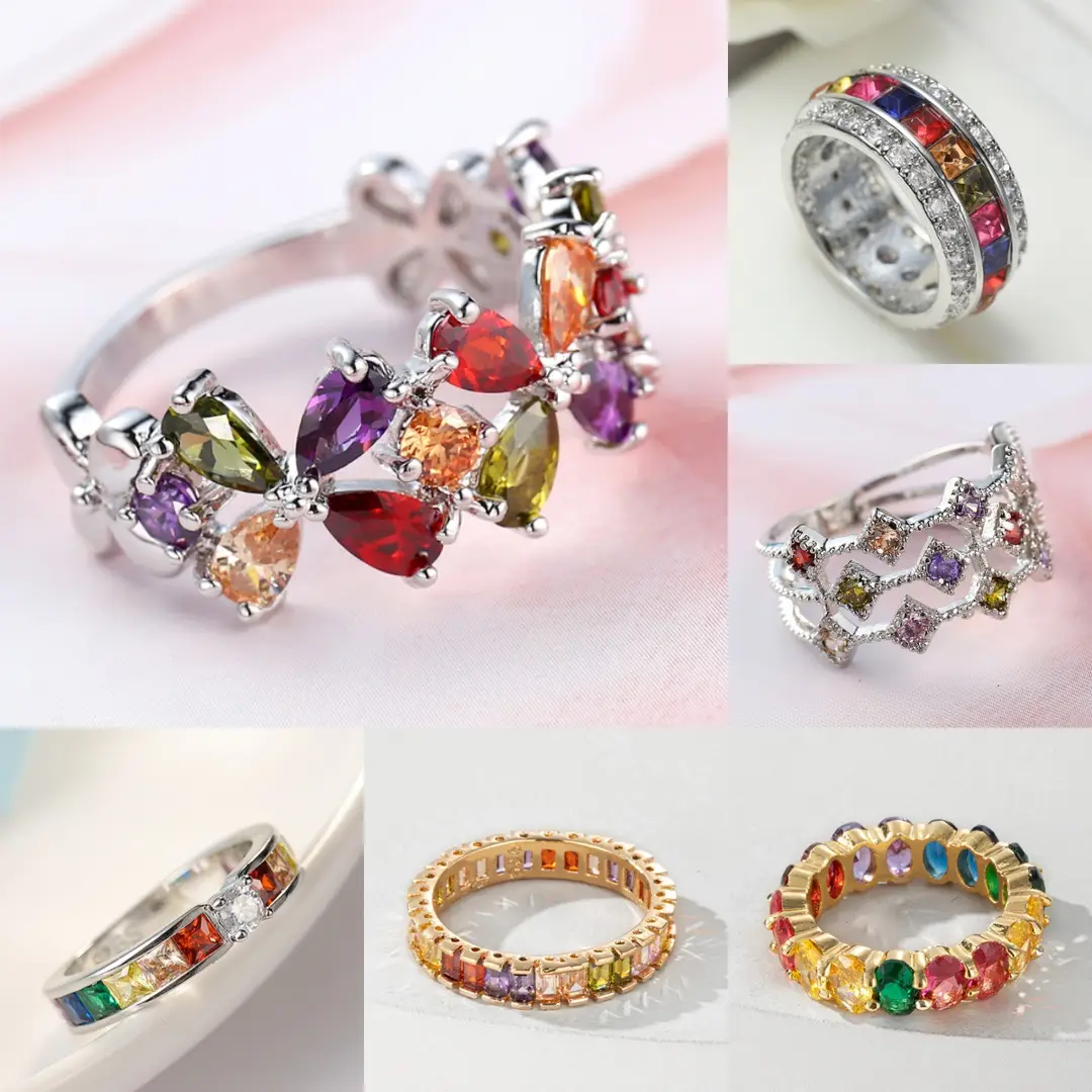 Colorful Zircon Ring Korean Style Fashion Jewelry