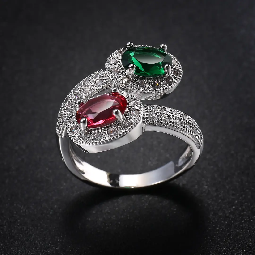 Women Fashion Ring Red Zircon Opening Jewelry