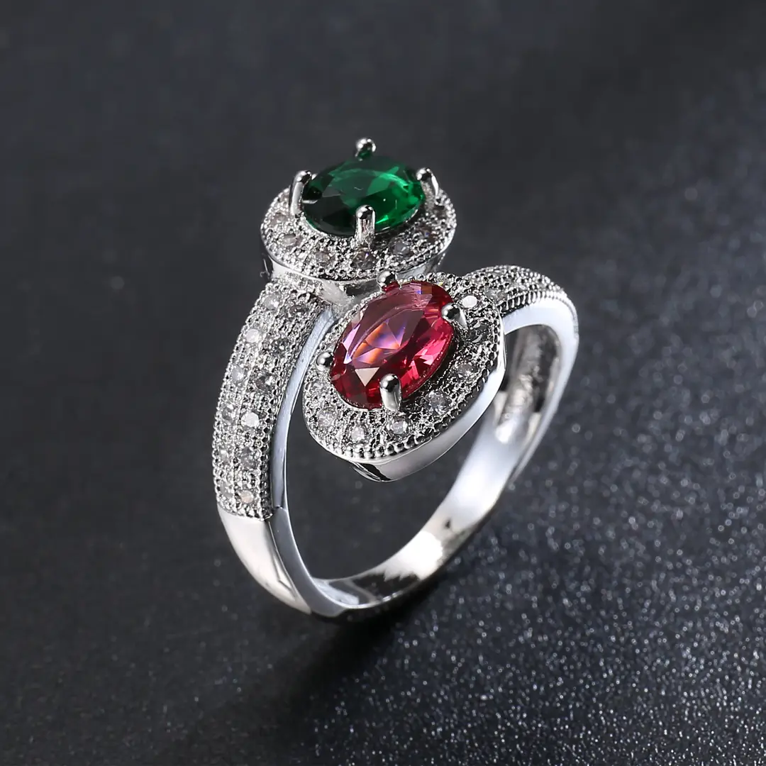 Women Fashion Ring Red Zircon Opening Jewelry