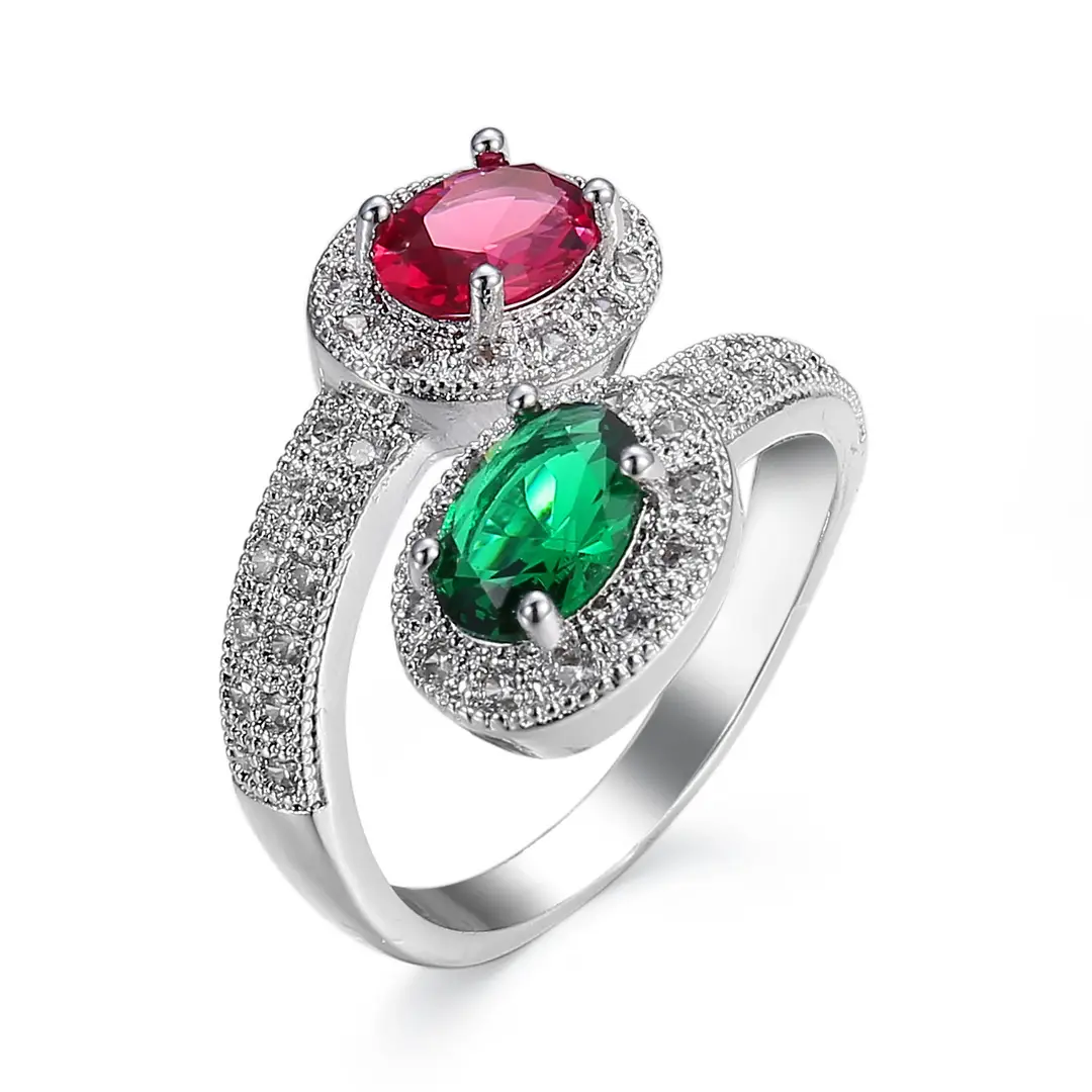 Women Fashion Ring Red Zircon Opening Jewelry