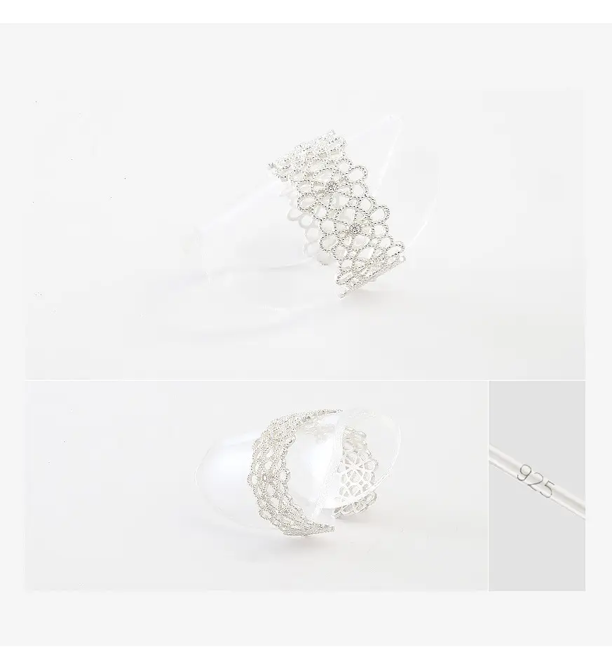 S925 Silver Hollow Lace Ring Women Korean Style Adjustable
