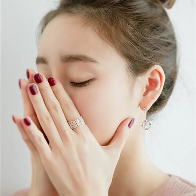 S925 Silver Hollow Lace Ring Women Korean Style Adjustable