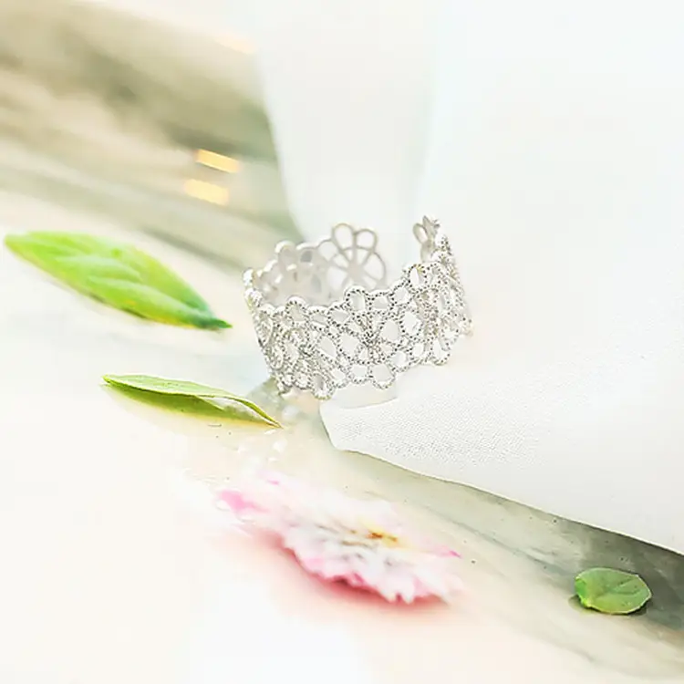S925 Silver Hollow Lace Ring Women Korean Style Adjustable