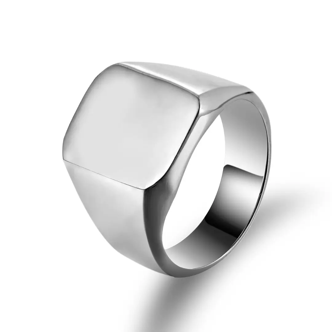 Men Titanium Steel Square Ring Silver Gloss Daily Wear
