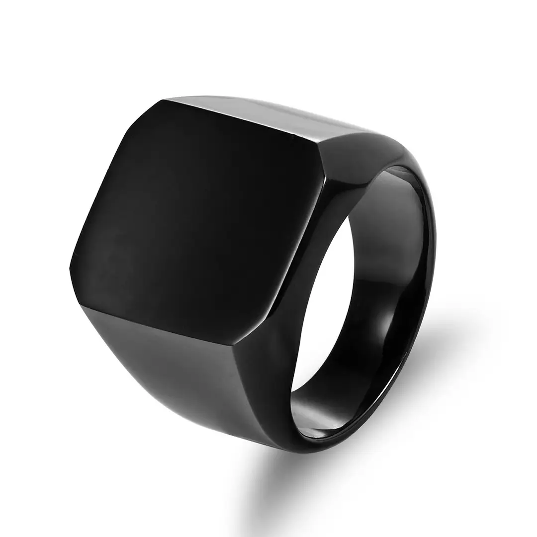 Men Titanium Steel Square Ring Silver Gloss Daily Wear