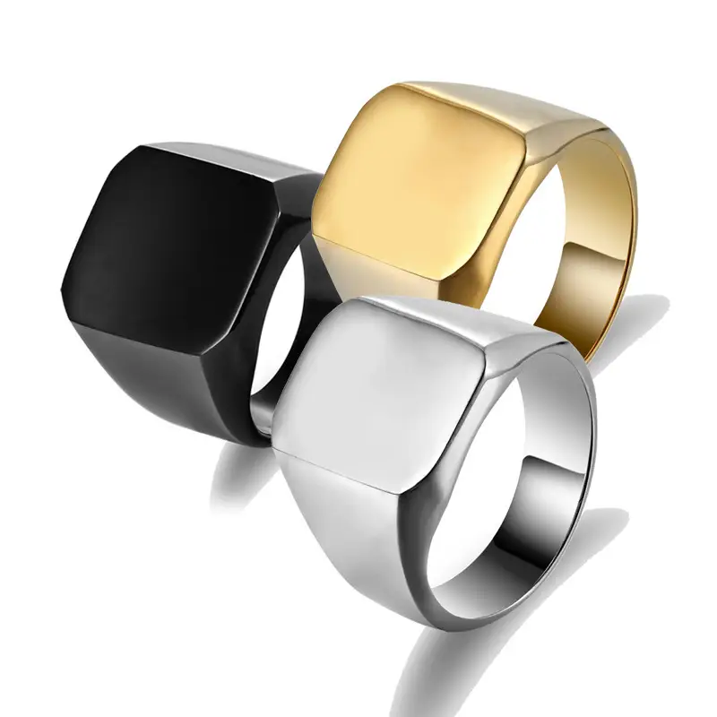 Men Titanium Steel Square Ring Silver Gloss Daily Wear