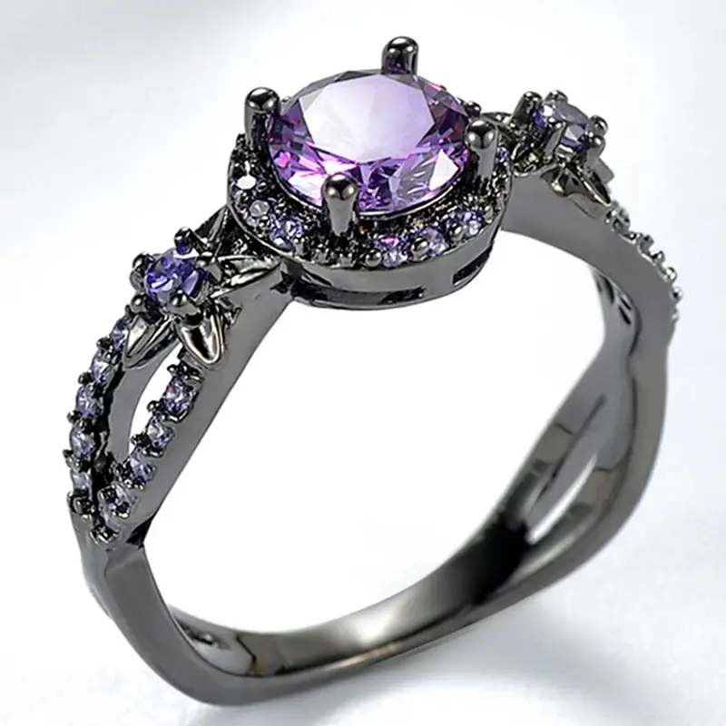 Black Gold Amethyst Ring for Women Daily Wear