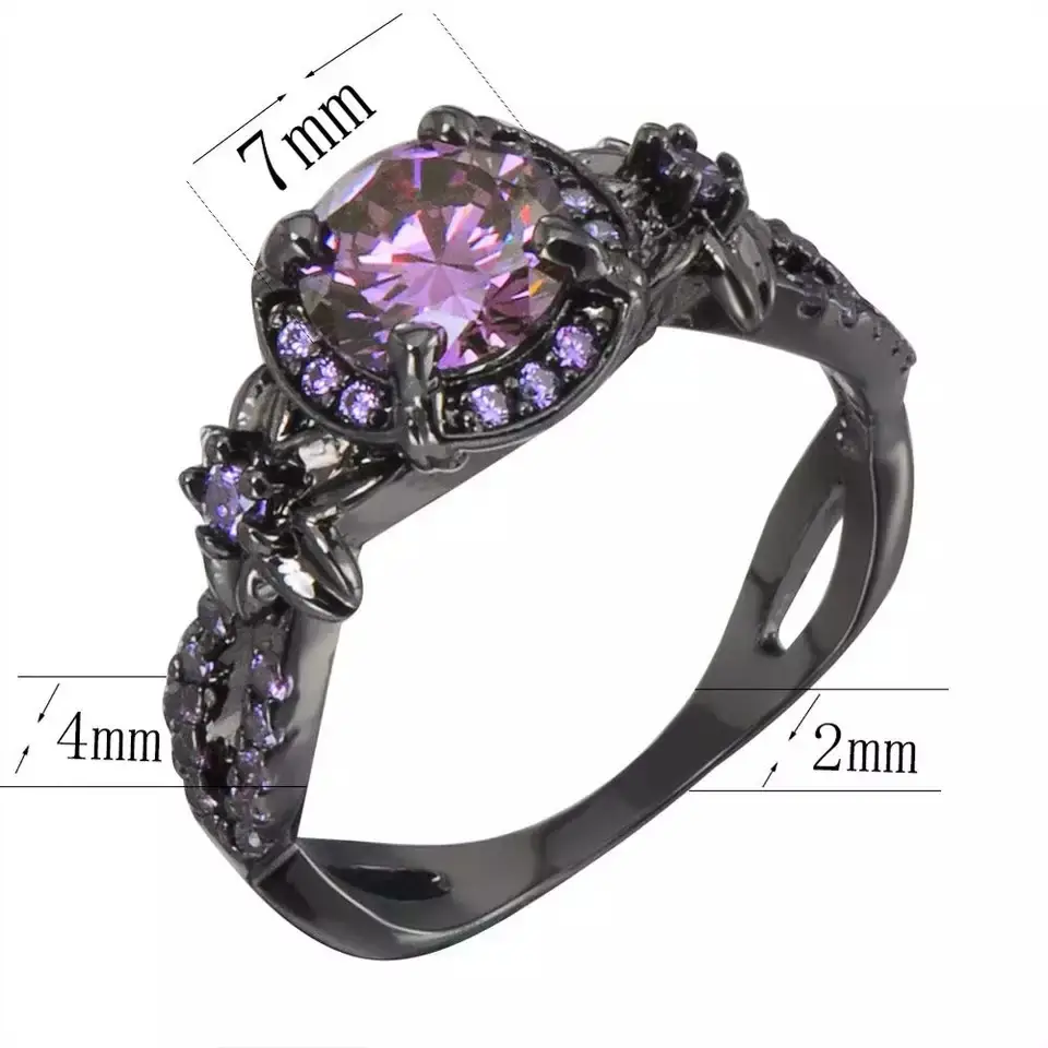 Black Gold Amethyst Ring for Women Daily Wear