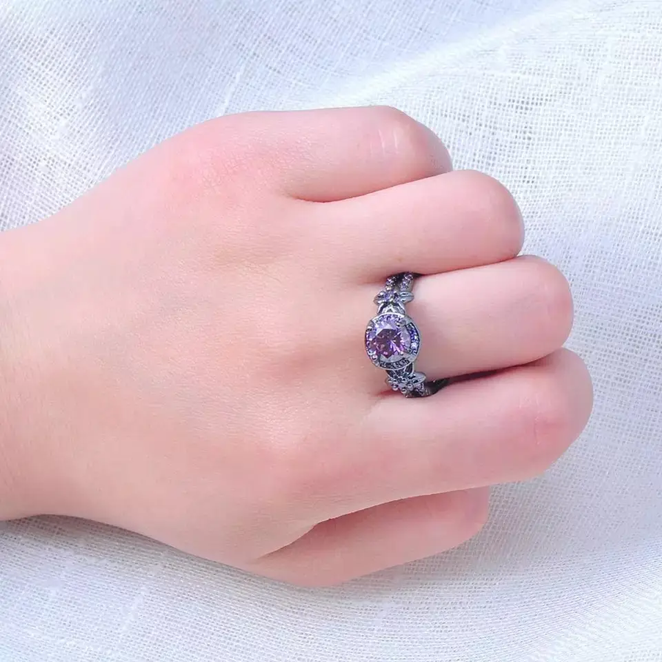 Black Gold Amethyst Ring for Women Daily Wear