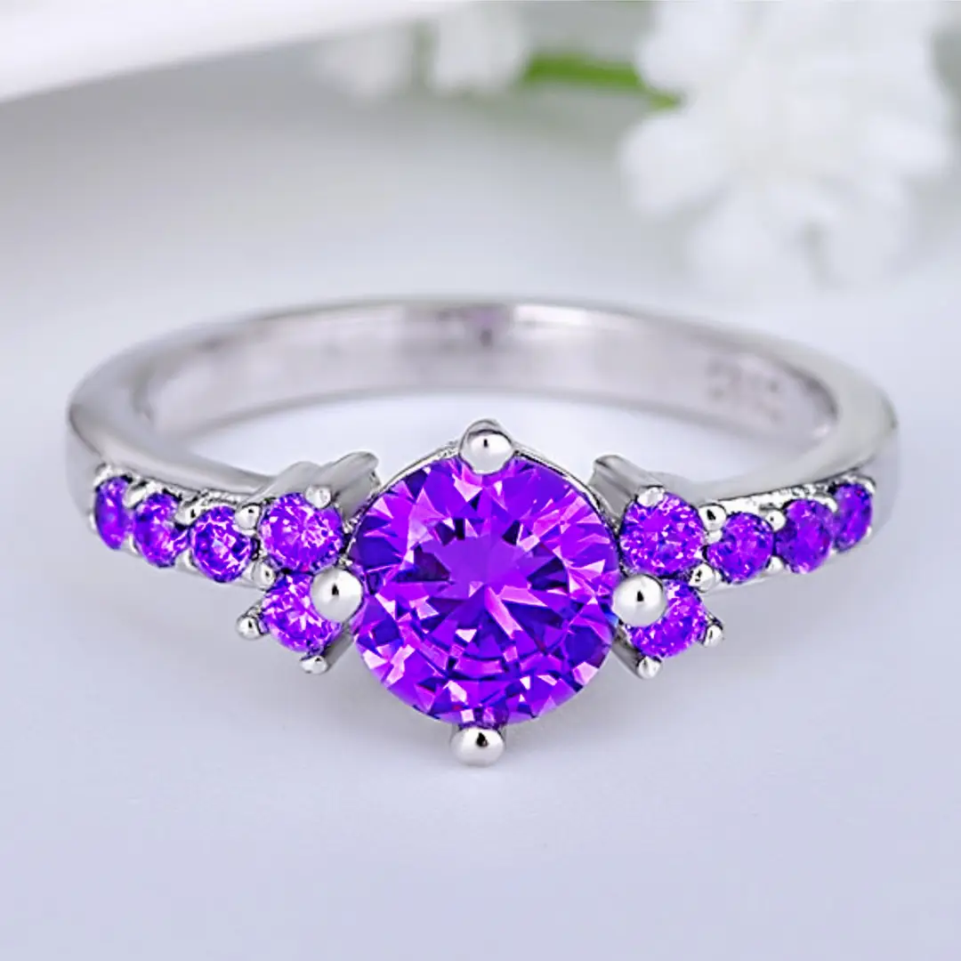 Women Purple Gem Wedding Ring Micro Inlay Couple Jewelry