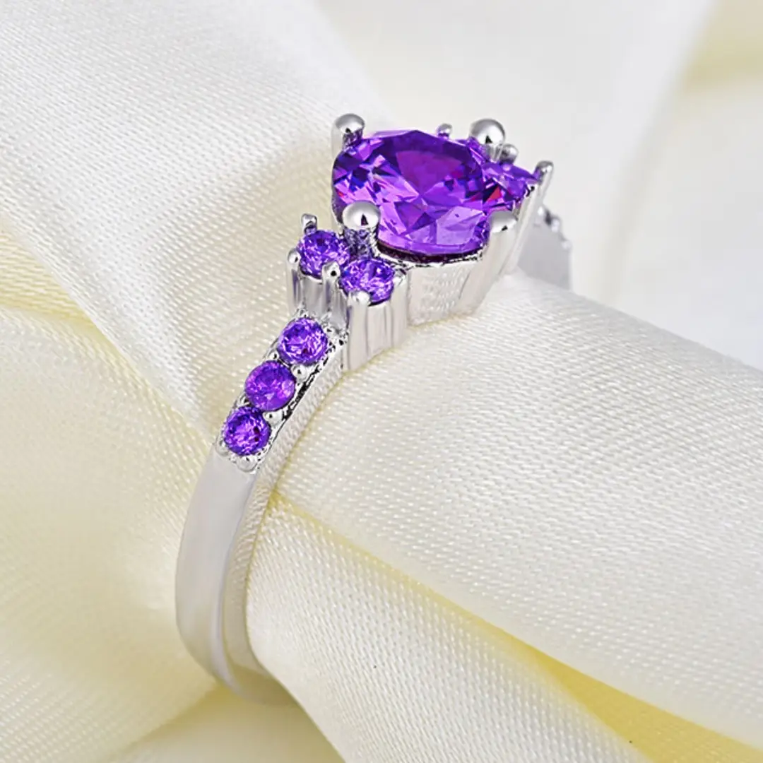 Women Purple Gem Wedding Ring Micro Inlay Couple Jewelry
