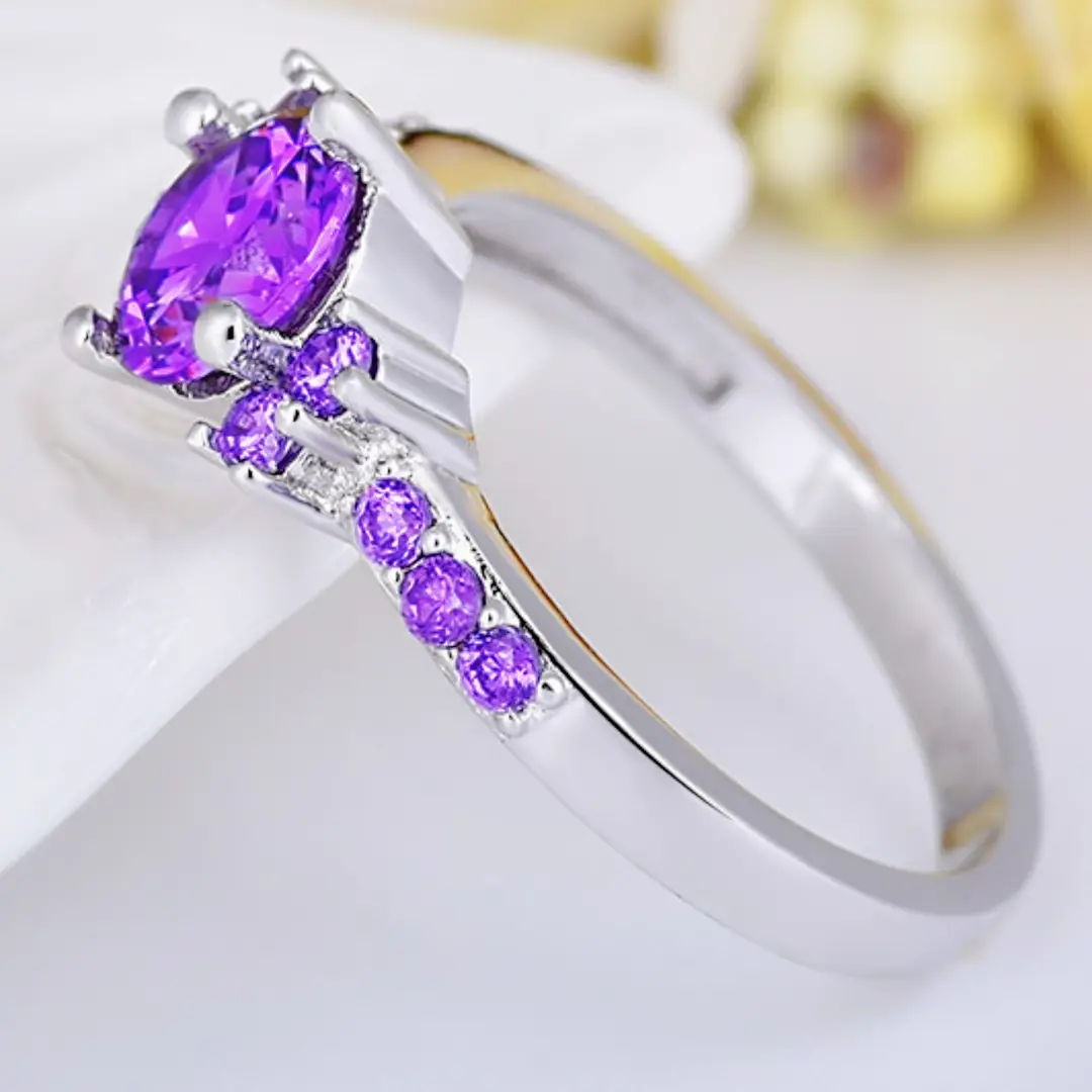 Women Purple Gem Wedding Ring Micro Inlay Couple Jewelry