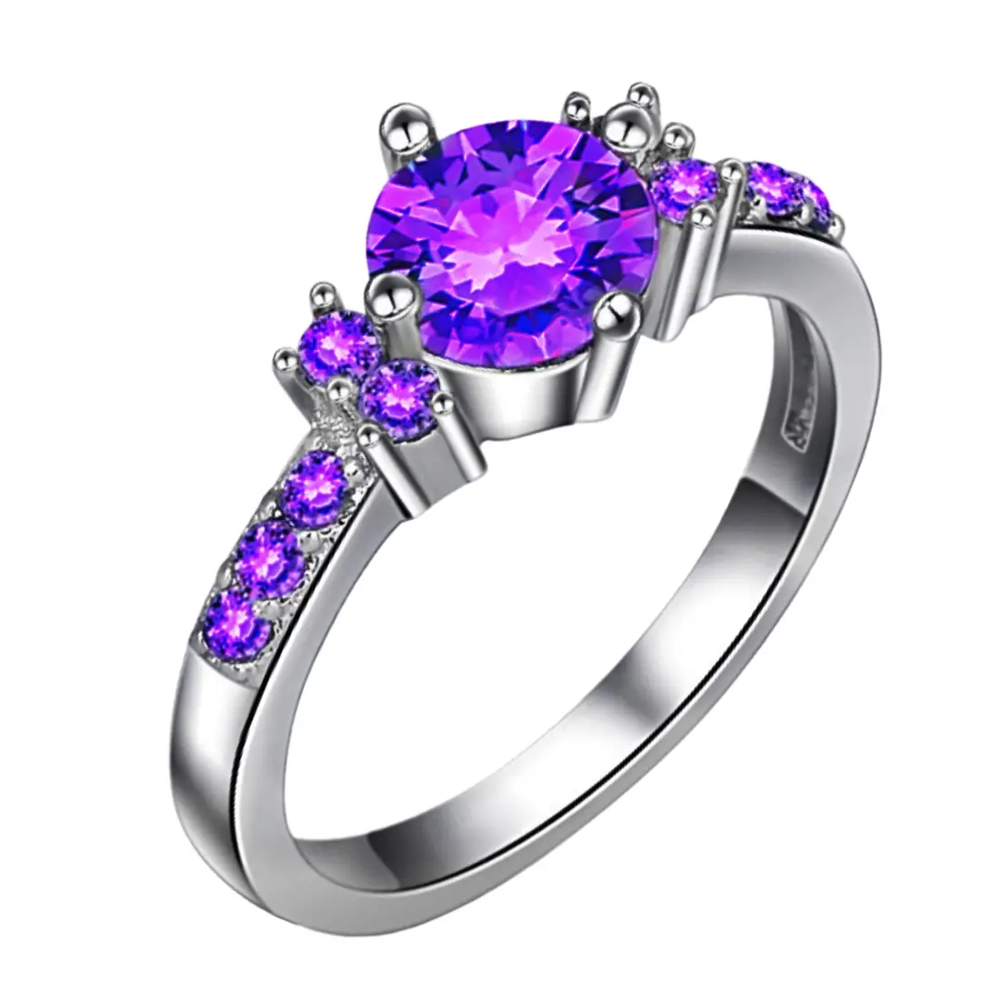 Women Purple Gem Wedding Ring Micro Inlay Couple Jewelry